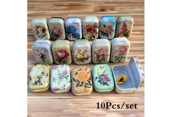 10Pcs/set Vintage Flower Printing Mini Tin Box for Jewelry Wedding